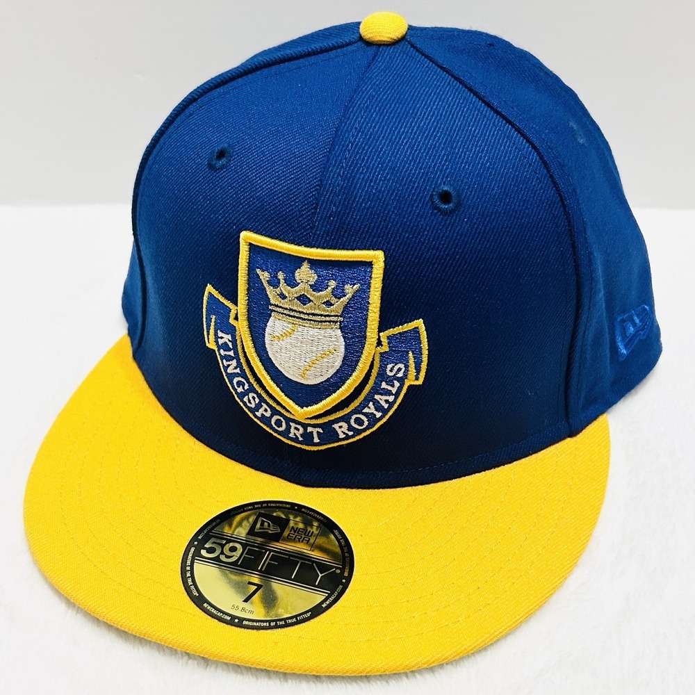 New Era Kingsport Royals Team Logo MiLB 59FIFTY Fitted Hat Sz 7 Blue‎ Baseball
